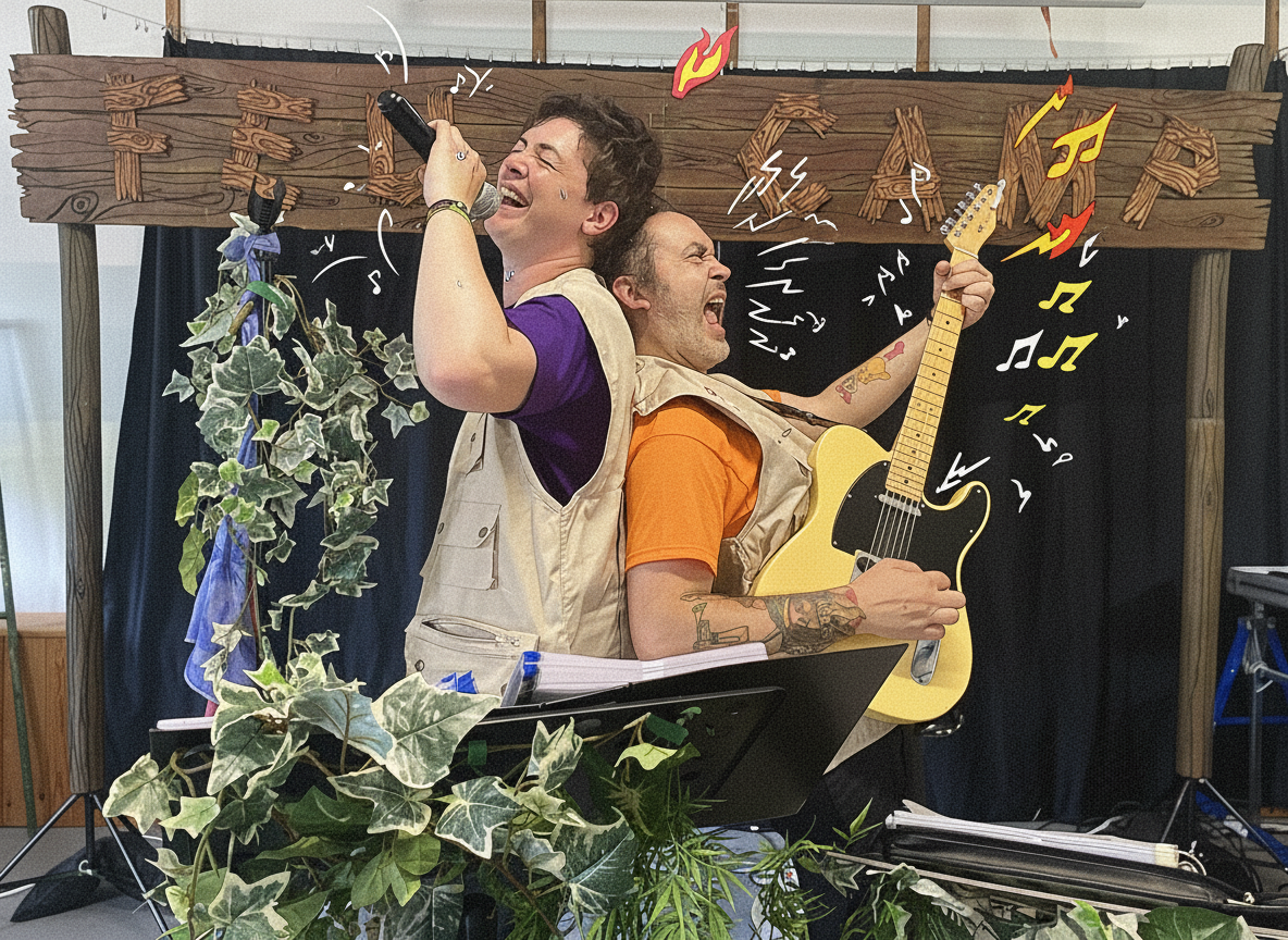 Créer une version style bande dessinée de la photo téléversée ici : https://feudcamp.fr/wp-content/uploads/2026/01/img_5936.jpeg. Préserver la composition et les éléments de la photo.